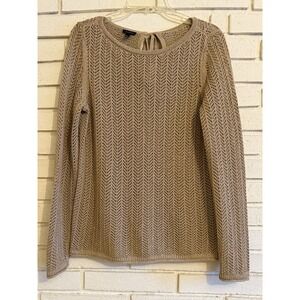 Talbots Sweater Size‎ Extra Small Open Knit Metallic Gold Fleck Long Sleeve